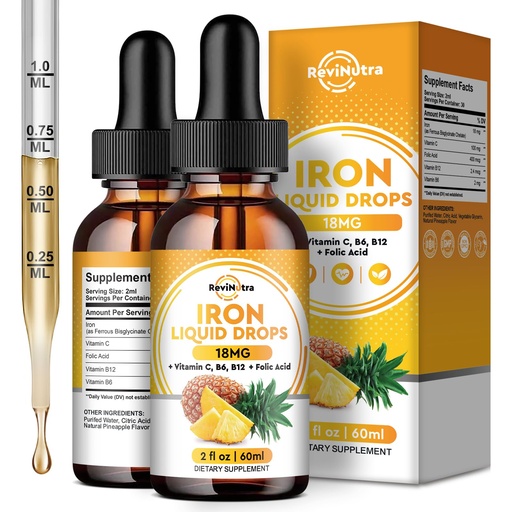 [BRSRAEIQCQOQ2HQU] 2 Pack Liquid Iron Supplement for Women, Men & Kids, Liquid Iron Drops with Folate, Vitamin C, B6, B12 for Anemia, Red Blood Cell, Energy Support, Pineapple Flavor
