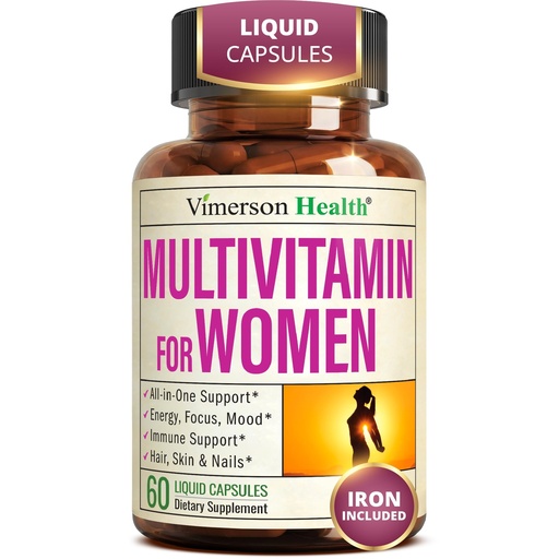 [BRSROBARBUNRAAAY] Vimerson Health Multivitamin for Women: Vitamins, Minerals and Bioavailable D3 for Focus and Energy Support – Daily Womens Multivitamins and Multiminerals – 60 Liquid Capsules