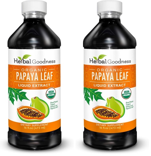 [BRSRGFI6OJ4GCFYZ] Herbal Goodness Papaya Leaf Extract Platelet Support - 15X Blood Platelet Boost, Bone Marrow & Spleen Support, Immune & Gut Health, Digestive Enzyme - Organic Kosher 16 oz Liquid Extract (Pack of 2)