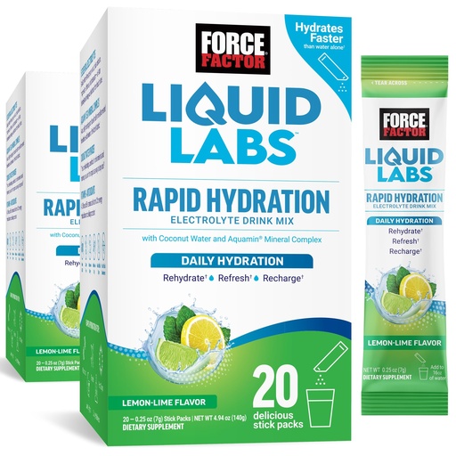 [BRSROHT6BMNQGHTV] Force Factor Liquid Labs Electrolytes Powder Packets—Lemon Lime—Hydration Packets to Make Electrolyte Water with 5 Essential Electrolytes, Vitamins, Minerals, and Antioxidants, 40 Stick Packs, 2-Pack