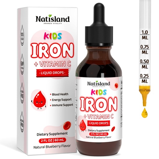 [BRSRGBTQOYMROHLK] Liposomal Liquid Iron for Kids, Iron Supplements for Kids with Vitamin C & Lactoferrin for Healthy Iron Levels, Energy & Blood Health, Sugar Free, Alcohol-Free, Blueberry Flavor, 2 FL OZ