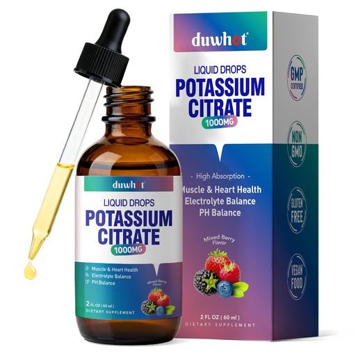 [BRSRGZIRAQIGG2D6] Liquid Potassium Citrate Supplement, Potassium 1000mg Drops for Women & Men, with Zinc Citrate, Vitamin B6, Sodium & Taurine, High Potassium Electrolytes, 2 Fl Oz