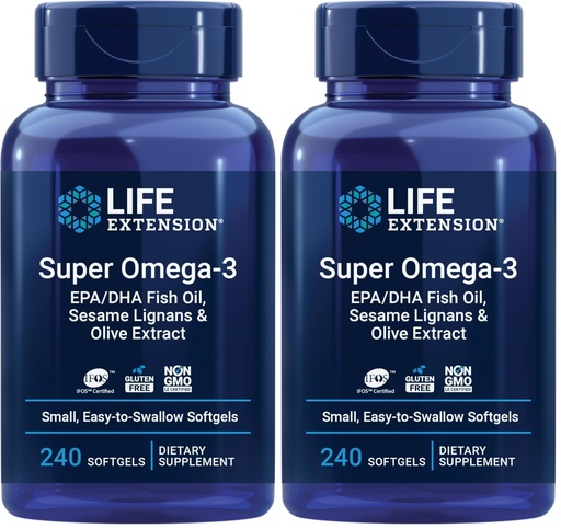 [BRSROBDYDIIR6AAY] Life Extension Super Omega-3 EPA/DHA Fish Oil, Sesame Lignans & Olive Extract – Heart, Brain, Inflammation Health Support, Gluten-Free, Easy to Swallow, Non-GMO, 240 Softgels (Pack of 2)