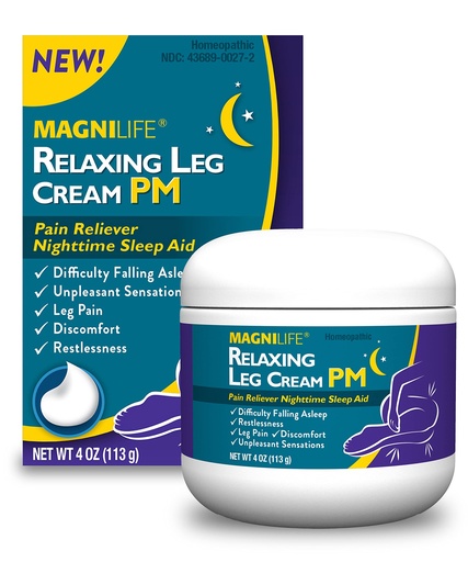 [BRSWGZYLOEARSCIV] MagniLife Relaxing Leg Cream PM, 4 Oz, Homeopathic Nighttime Pain Reliever & Sleep Aid with Lavender & Magnesium, Non-Greasy Deep Penetrating Cream for Restless Legs & Discomfort