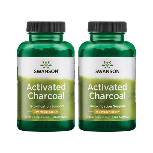 [BRSWGAANOIFGKAY2] Swanson Activated Charcoal Digestive Support Supplement for Digestive-Comfort-Seeking Adults - 260 mg Per Capsule (120 Capsules, 520 mg Per Serving, 2 Pack)