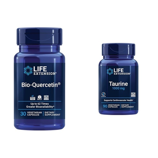 [BRSRAYYYCVYRMEL2] Life Extension Bio-Quercetin 30 Capsules & Taurine 1000mg 90 Capsules Bundle