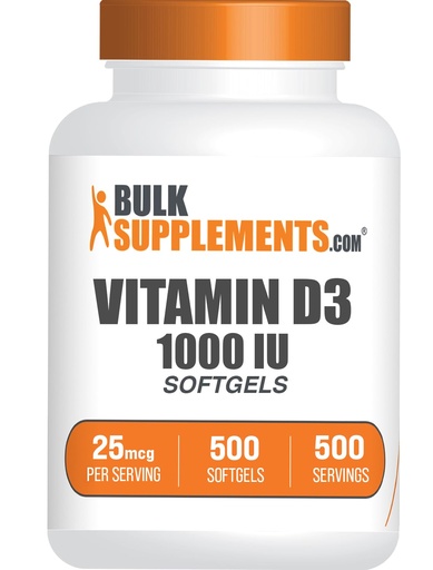 [BRSROBAECAPREG3Z] BulkSupplements.com Vitamin D3 1000IU Softgels - Cholecalciferol, D3 Supplement, Vitamin D 1000 IU - 1 Vitamin D3 Softgel (25mcg of Vitamin D) per Serving, 500 Count (Pack of 1)
