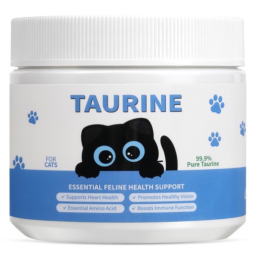 [BRSRGEIKDMNAKAIZ] Taurine Powder for Cats - Supports Heart & Vision Health, Immune Support, Boosts Energy & Vitality, Skin & Coat Wellness, 99.9% Pure, Water-Soluble with Dosing Spoon, 200g