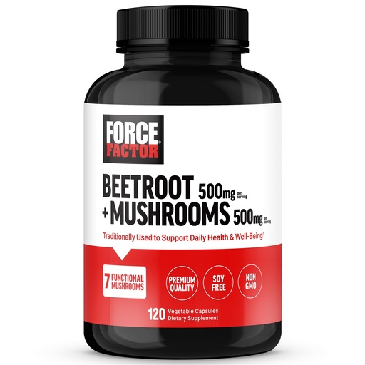 [BRSRA2YECQOQ4H3O] Force Factor Beetroot + Mushrooms Supplement for Great Health, Beet Root Capsules with 7 Functional Mushrooms, Lion’s Mane, Cordyceps, & More, Soy Free, Non-GMO, 120 Capsules