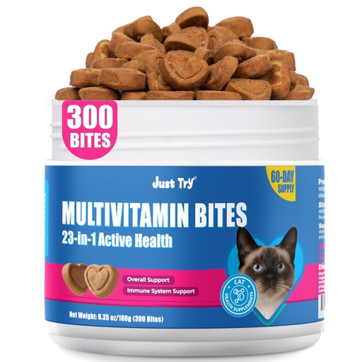 [BRSREHQZPMPAYDQV] Just Try 23 in 1 Taurine for Cats Vitamins Treats with L-Lysine for Immune, Joint Support Skin & Coat & Heart Health - Multivitamin, HIV Omega 3, Biotin Supplements for Indoor & Senior Cat - 300 Bites