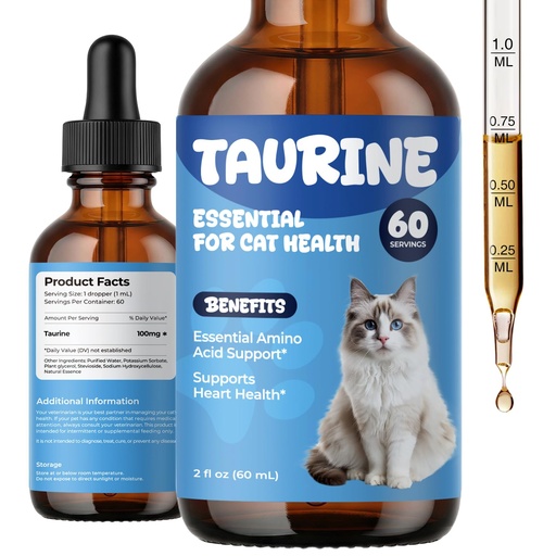 [BRSRGAALCV5AICLL] Taurine Supplement for Cats Drops - Daily Amino Acid Nutrition Liquid Drops for Heart & Vision Support, Easy Daily Taurine Supplement for Feline Diets, 60 ml