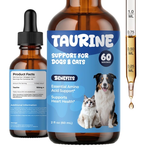 [BRSRGAAKAEAR6HIV] Taurine Supplement for Dogs & Cats Drops – Daily Amino Acid Liquid Drops for Heart Function, Vision Support & Balanced Pet Nutrition
