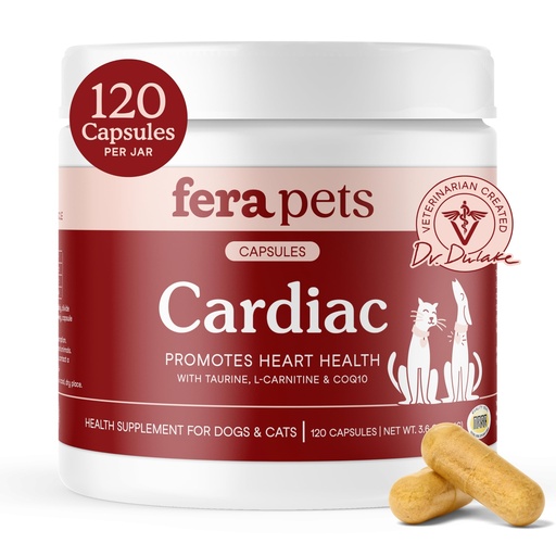 [BRSWYFIQPMFQK3TD] Fera Pets Cardiac Support - Cat & Dog Heart Supplement with Taurine, L-Carnitine, & CoQ10 - Promotes Normal Circulation and Heartbeat - 120 Capsules