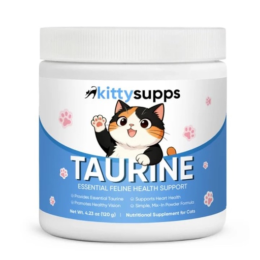 [BRSRGZ37C4BRU2QZ] KittySupps Taurine, Pure L-Taurine Supplement, Mix-in Formula for Cat Food, Supports Overall Vitality, Essential Amino Acid for Cat Wellness, 120 g (4.23 oz)