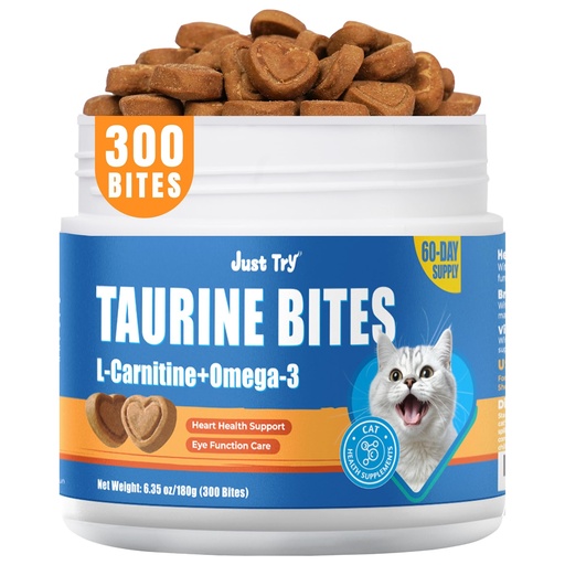 [BRSRGZT2O4FAK3D4] 6.35 oz Cat Taurine Bites - Taurine for Cats with L-Carnitine, Omega 3 and Vitamins - Supports Immune, Heart and Eyes Health Cat Supplements 300 Bites | Rich Taurine, L-Carnitine,Omega-3,Support Heart, Immune & Eye Health. Daily Supplement Chews For Cats