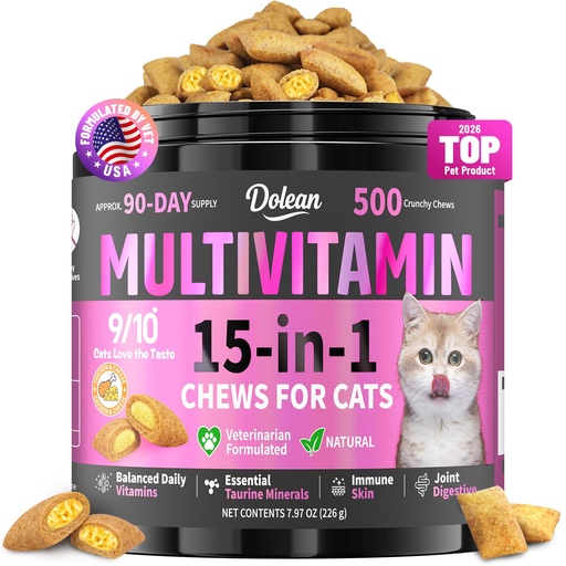 [BRSRGEL5C4PRSHY4] Taurine for Cats Vitamins Treats, 15 in 1 Cat Multivitamin Support Skin, Joint, Digestion & Immune Supplement, 500 Crunchy & Creamy Chews with Essential Vitamins for Cats of All Ages (90-Day Supply)