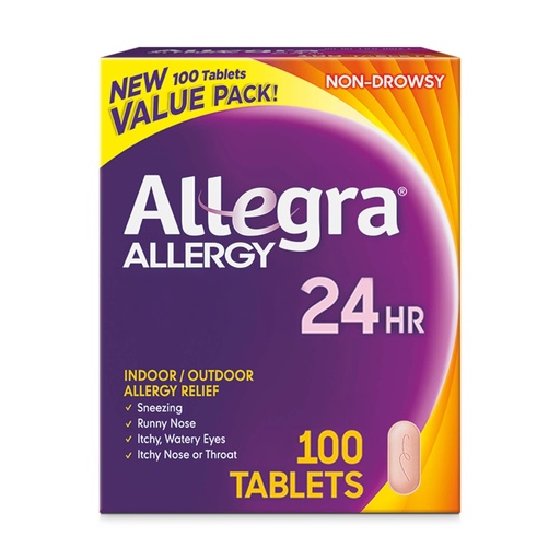 [BRSW2CQHAEIGAELX] Allegra Adult 24-Hour Allergy Relief Tablets, Non-Drowsy Indoor and Outdoor Allergy Medicine, 180 mg Fexofenadine HCI Antihistamine Pill, 100-Count