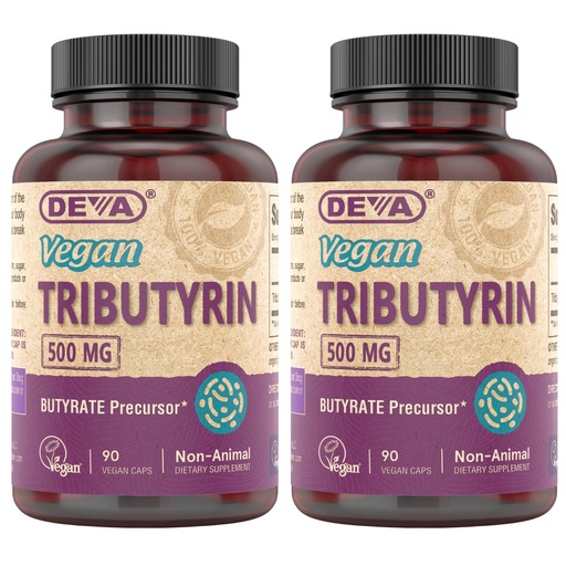 [BRSROEA7DIBAK33U] DEVA Vegan Tributyrin Supplement - Butyrate Precursor, Gut Barrier Support, Butyric Acid, 500 MG Vegan Capsules, Leaky Gut Support, Digestion, 90 Count (Pack of 2)