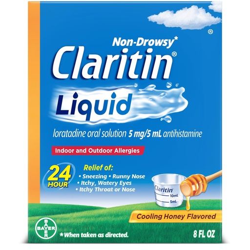 [BRSRAYI6CEIAMD3L] Claritin® Liquid, Allergy Medicine for Adults, 24-Hour Non-Drowsy Loratadine 5mg, Antihistamine, Cooling Honey Flavored, 8 fl. oz