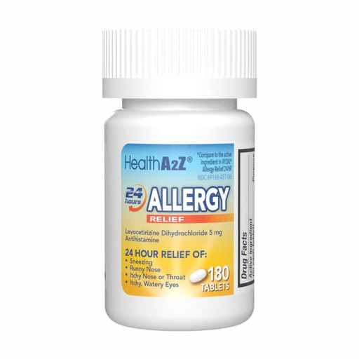 [BRSRABQCCQGQO2DX] HealthA2Z® Allergy Relief | Levocetirizine Dihydrochloride 5mg | 24 Hours | Antihistamine | Relief from Sneezing, Runny Nose, Itchy Nose and Eyes (180 Counts)