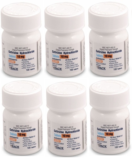 [BRSWIATQCIBBC3L2] Cetirizine 10 mg Antihistamine Tablets 24 Hour Allergy Tablets 100 Tablets per Bottle Pack of 6 Total 600 Tablets