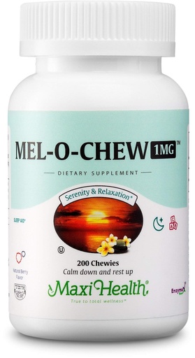 [BRSWIB32OQHB6GDI] Maxi Health 1mg Melatonin Chewables – Adults & Kids Melatonin to Encourage Natural Sleep – Non-Habit Forming Kosher Sleep Supplement with Enzymax for Fast-Acting Support (200 Units)