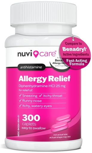 [BRSRA2TRPJYRY3YV] NUVICARE Allergy Relief Tablets - Diphenhydramine 25mg Antihistamine Tablets for Runny Nose, Sneezing, Itchy Eyes & Throat - Compare to Benadryl Allergy Meds - OTC Adult Allergy Medicine (300 Count)