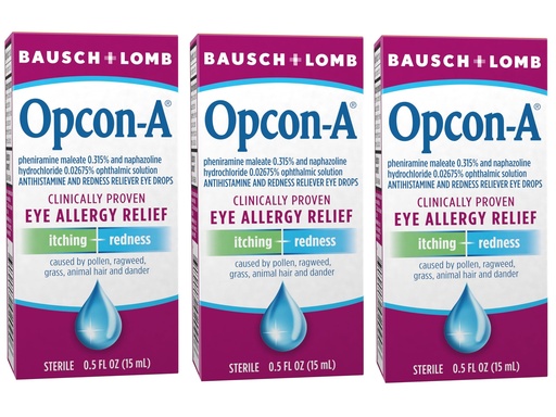 [BRSWIYYMC57BAG3M] Opcon-A Allergy Eye Drops, Antihistamine and Redness Relief for Itchy, Red Eyes, Soothes Irritation from Pollen, Ragweed, Grass, Animal Hair & Dander, Clinically Proven Formula, 0.5 Fl Oz (Pack of 3)