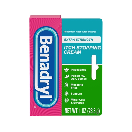 [BRSWKGD3O4HQKCL6] Benadryl Extra Strength Itch Stopping Cream, Topical Analgesic Cream with Diphenhydramine HCl & Zinc Acetate Skin Protectant, Anti-Itch Ointment for Insect Bite & Sunburn Relief, 1 oz