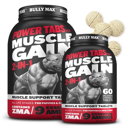 [BRSRAGQ5PNYREHL6] Bully Max 2-in-1 Muscle Builder Chewable Tablets for Dogs - Puppy & Dog Vitamins, Supplements for Muscle Gain & Growth - Canine Multivitamins Essentials for All Breeds & Ages - 60 Tabs, 2 Bottles