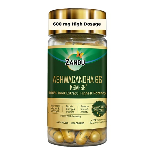 [BRSRA2YZOR5BUFL3] Zandu Ashwagandha 66 (KSM-66®) (600 mg), Clinically Proven 100% Root Extract for Maximum Potency