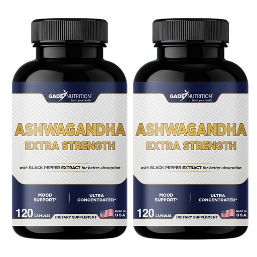 [BRSRGGQZOUFWYF32] Gade Nutrition Ashwagandha Supplements - Extra Strength, ashwagandha Powder Capsules with Black Pepper, Natural Mood, Focus, and Energy Support Supplement, 120 Veggie Capsules, USA Made (Pack of 2)