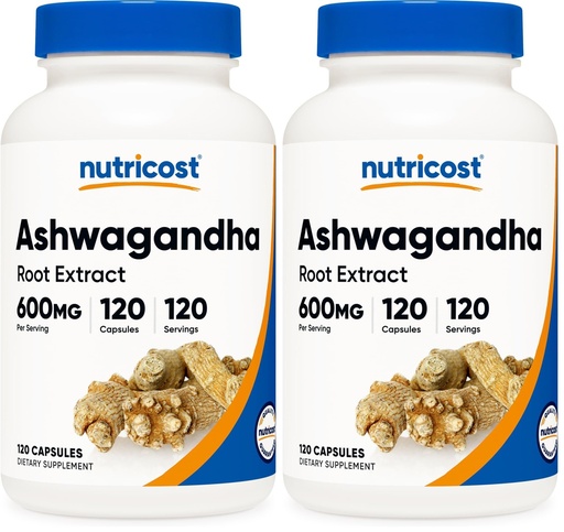 [BRSRGYL4DNYRUEQ3] Nutricost Ashwagandha Herbal Supplement 600mg, 120 Capsules - Vegetarian, Non-GMO, Gluten Free, Ashwagandha Root (Pack of 2)