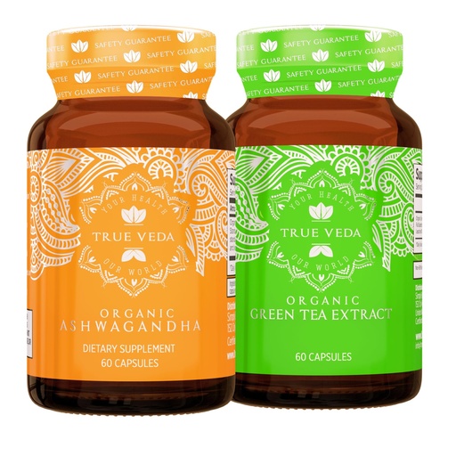 [BRSRGEL6BYPWC2TH] True Veda Calm Energy Bundle | USDA Organic | Multi-Award-Winning | Organic Ashwagandha KSM-66® + Organic Green Tea Capsules