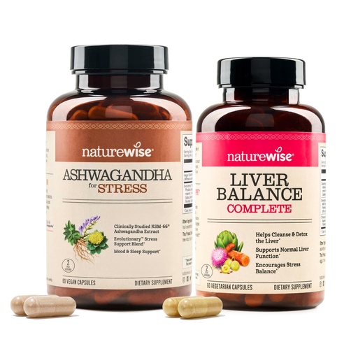 [BRSREFABCIPR4CTK] NatureWise [1] Ashwagandha for Stress + GABA & L-Theanine - 60 Capsules[30-Day Supply] + [1] Liver Balance - Milk Thistle, Dandelion, Turmeric - 60 Capsules[30-Day Supply]