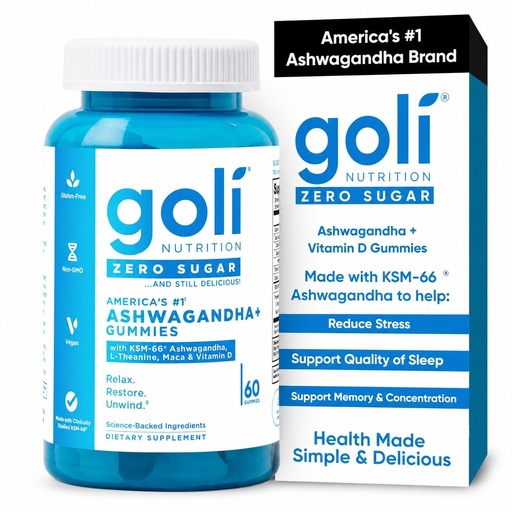 [BRSREZTQO4JRSHLH] Goli Zero Sugar Ashwagandha Gummies with KSM-66, L-Theanine, Maca and Vitamin D - No Sugar Alcohols - Vegan, Keto-Friendly, Non-GMO