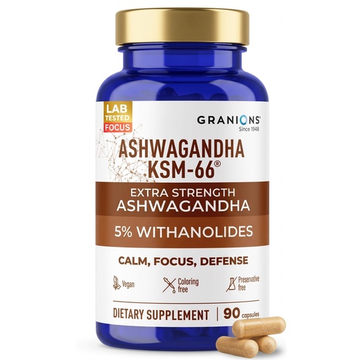 [BRSROZI6CMIB4CTZ] Granions KSM66 Ashwagandha Supplements - 1,050 mg, 5% Withanolides, Clinically Studied KSM-66 Root Extract Pills - Vegan Stress and Focus Support for Men and Women - 90 KSM 66 Ashwagandha Capsules