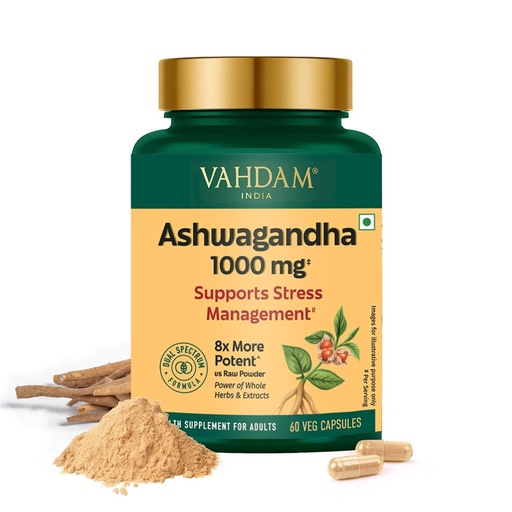 [BRSREHQNCQGRYHQV] VAHDAM Ashwagandha Root Capsules 1000mg | Dual Formula with 5% Withanolides | Supports Stress Relief, Deep Sleep & Natural Energy | Ayurvedic Adaptogen for Men & Women | 60 Veg Caps