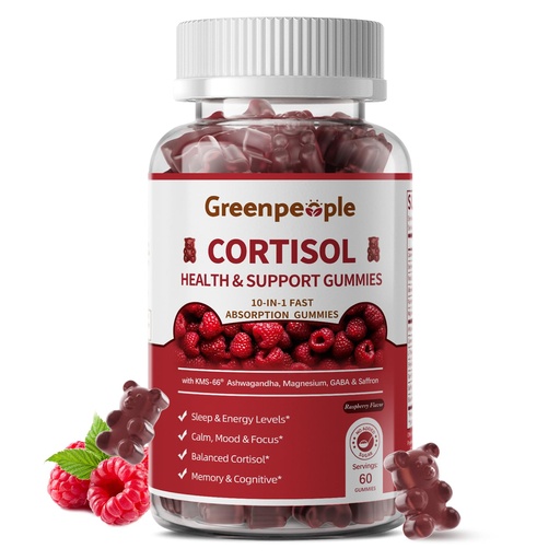 [BRSRECQPAAMQ2F34] GREENPEOPLE Cortisol Supplements for Women & Men - Cortisol Reducer Detox Manager w/KSM-66 Ashwagandha/Magnesium/L-theanine/GABA/Vitamin B6 for Mood/Sleep/Stress Relief 60 CT Raspberry Flavor Gummies