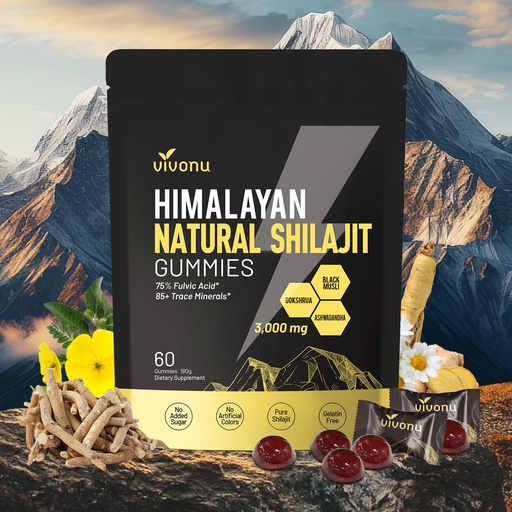 [BRSRACQNC56WEEL3] Himalayan* Shilajit Gummies with Ashwagandha & Gokshura | 85+ Trace Minerals & Fulvic Acid | Organic, Non-GMO Micronutrient Supplement for Men & Women | 100% Pure & Natural