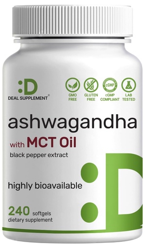 [BRSREAYTBEIB43Y4] DEAL SUPPLEMENT Ashwagandha Extract with Black Pepper Extract, 240 Softgels – Ayurvedic Root Extract with Added MCT Oil – Active Withanolides – Non-GMO, Lab Tested