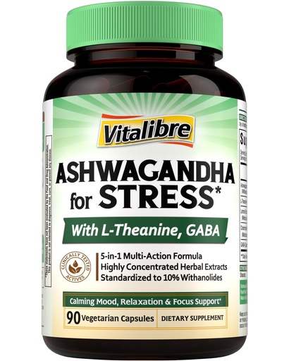 [BRSRAC36BUORG3LO] Vitalibre Ashwagandha Supplement for Women Men, Ashwagandha Extract Plus L-Theanine, GABA, Lemon Balm & More, Extra Strength, High Absorption, Calming Mood & Focus, 90 Vegan Capsules, Non-GMO