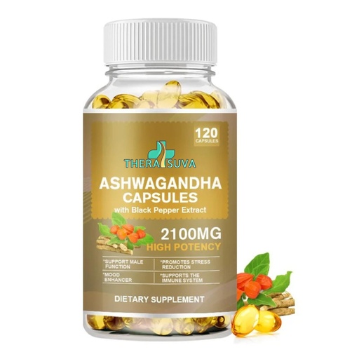 [BRSRACTRBB6BGDTB] TheraSuva Superior Potency Ashwagandha 2100mg + Black Pepper Extract 8mg Supplement for Stress Relief & Immune Support, 2 Month Supply, 120 Softgels