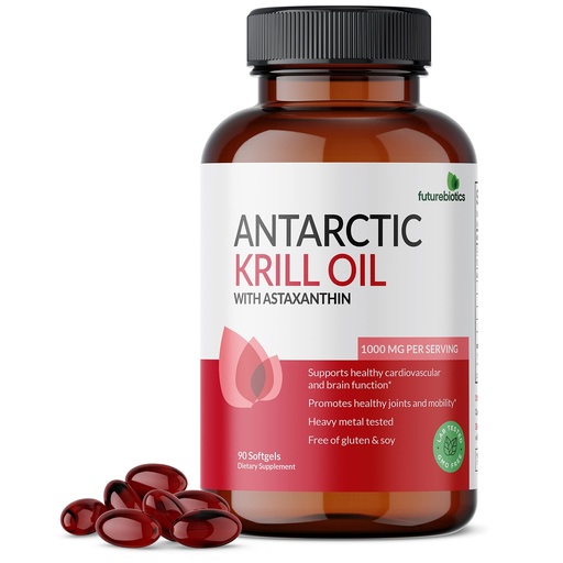 [BRSWGA35AUCGAYLK] Futurebiotics Antarctic Krill Oil 1000mg with Omega-3s EPA, DHA, Astaxanthin and Phospholipids - Premium Krill Oil Heavy Metal Tested, Non GMO – 90 Softgels (45 Servings)