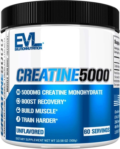 [BRSWGYI7O56BGFL7] Evlution Nutrition Creatine 5000 - Supporta il recupero più veloce, la crescita muscolare magra e le prestazioni - Pre & Post Workout Powder - 5000mg Pure Creatine Monohydrate Per Serving - 60 Serve - Unflavored