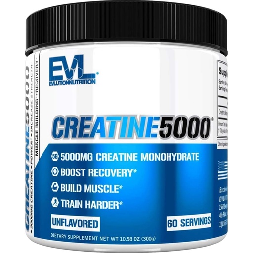 [BRSWGYI7O56BGFL7] Evlution Nutrition Creatine 5000 - Supports Faster Recovery Lean Muscle Growth & Performance - Pre & Post Workout Powder - 5000mg Pure Creatine Monohydrate Per Serving - 60 Servings - Unflavored