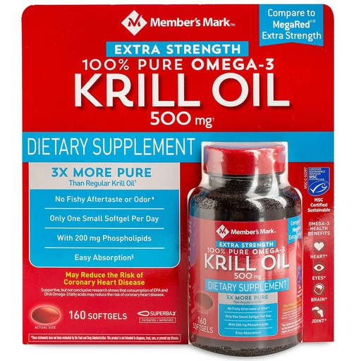 [BRSWGZT3A4HBU2QZ] Member’s Mark Extra Strength 100% Pure Omega-3 Krill Oil (Pack of 2)