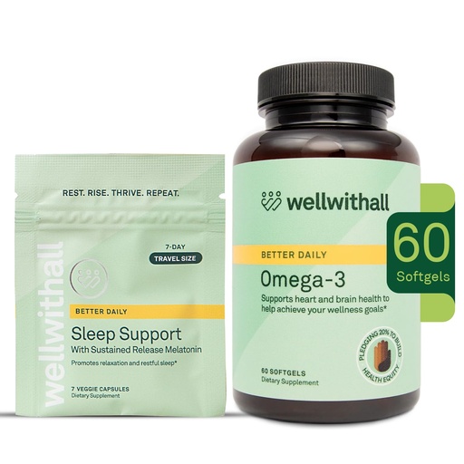 [BRSREYD3OQBAOFI6] Omega-3 Fish Oil Supplement Supports Heart and Eye Health (60 Softgel Capsules) & Sleep Support with Sustained-Release Melatonin (7 Capsules Travel Pack)