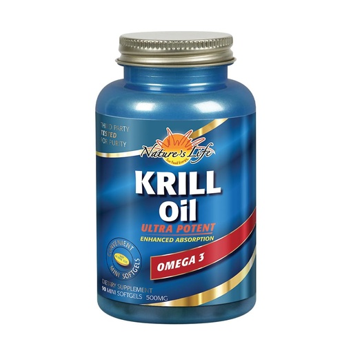 [BRSWIFQYAADGOET2] Nature's Life Krill Oil 1000mg, Ultra Potent Mini Softgels | Immune, Heart, Joint Support with Omega-3s | 90ct, 45 Serv.