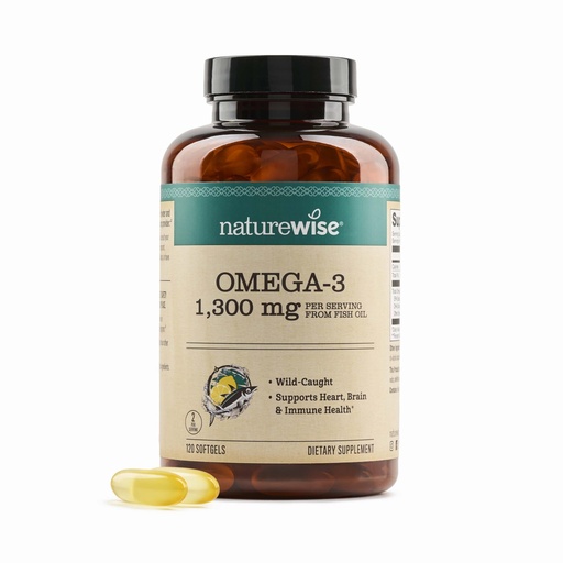 [BRSRAGA6BYMBGDTO] NatureWise Ultra Omega 3 Fish Oil 2200 mg – 1300 mg Omega-3 - Triglyceride Form - Lemon Flavor - Wild-Caught Fish Oil + EPA & DHA - Burpless, Non-GMO - 120 Softgels[2-Month Supply]